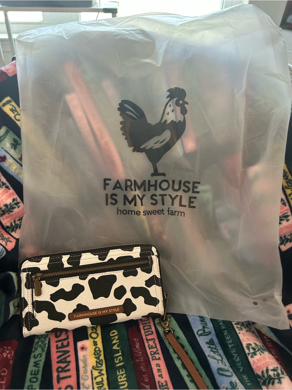 Farmhouse Is My Style Cow Print Wristlet Wallet — Black & White
